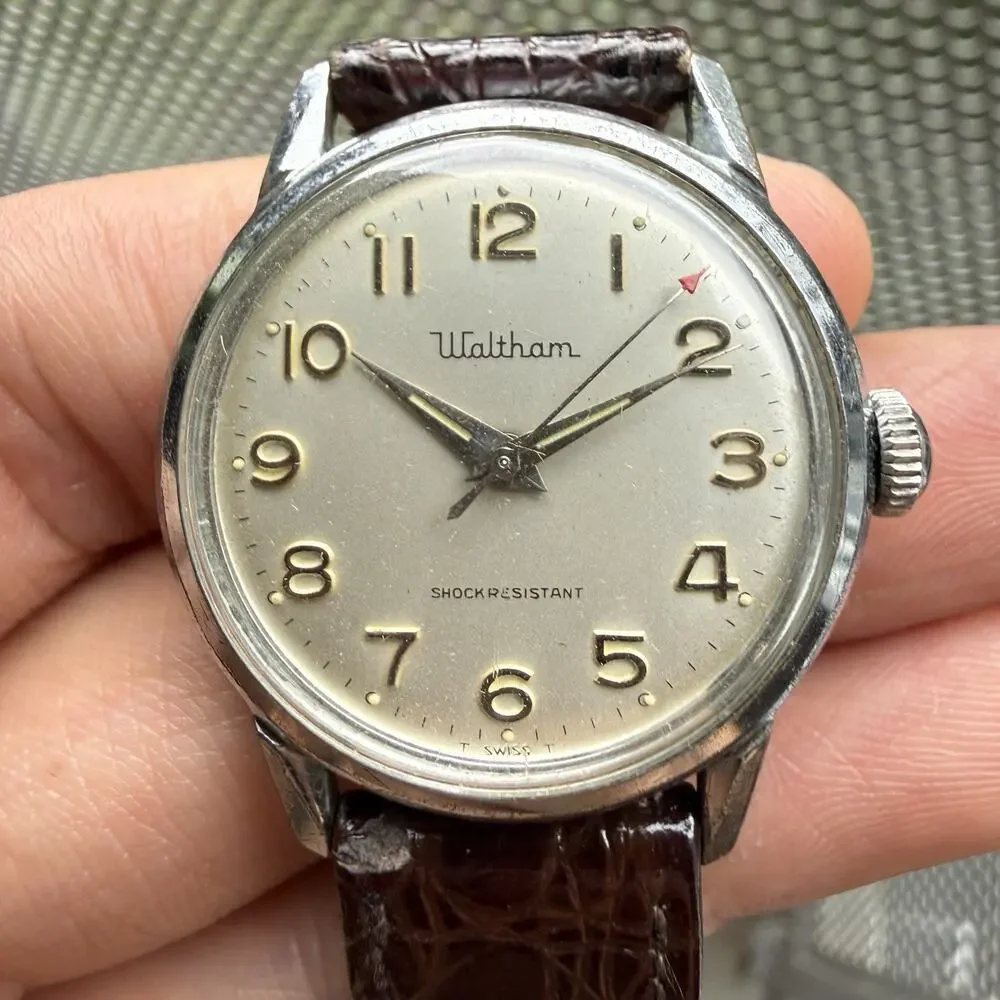 Vintage Waltham Manual Wind Stainless Steel Wrist Watch Men’s Red Pointer Hand